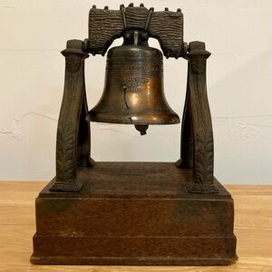 Vintage Souvenir Liberty Bell 8” Tall on Wood Base